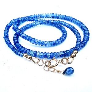 Natural Rare Sapphire Blue Kyanite Necklace Solid 14k Gold , 17.3" - 17.9"